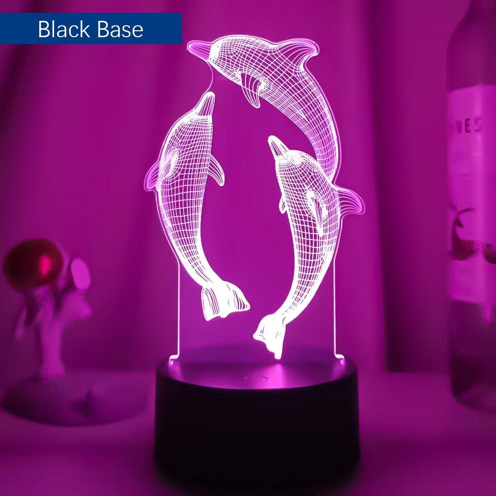 Remote / Touch Control 3D LED Night Light LED Table Desk Lamp Dolphin LED Night Lights Color Change 3D LED Light for Kids Gifts