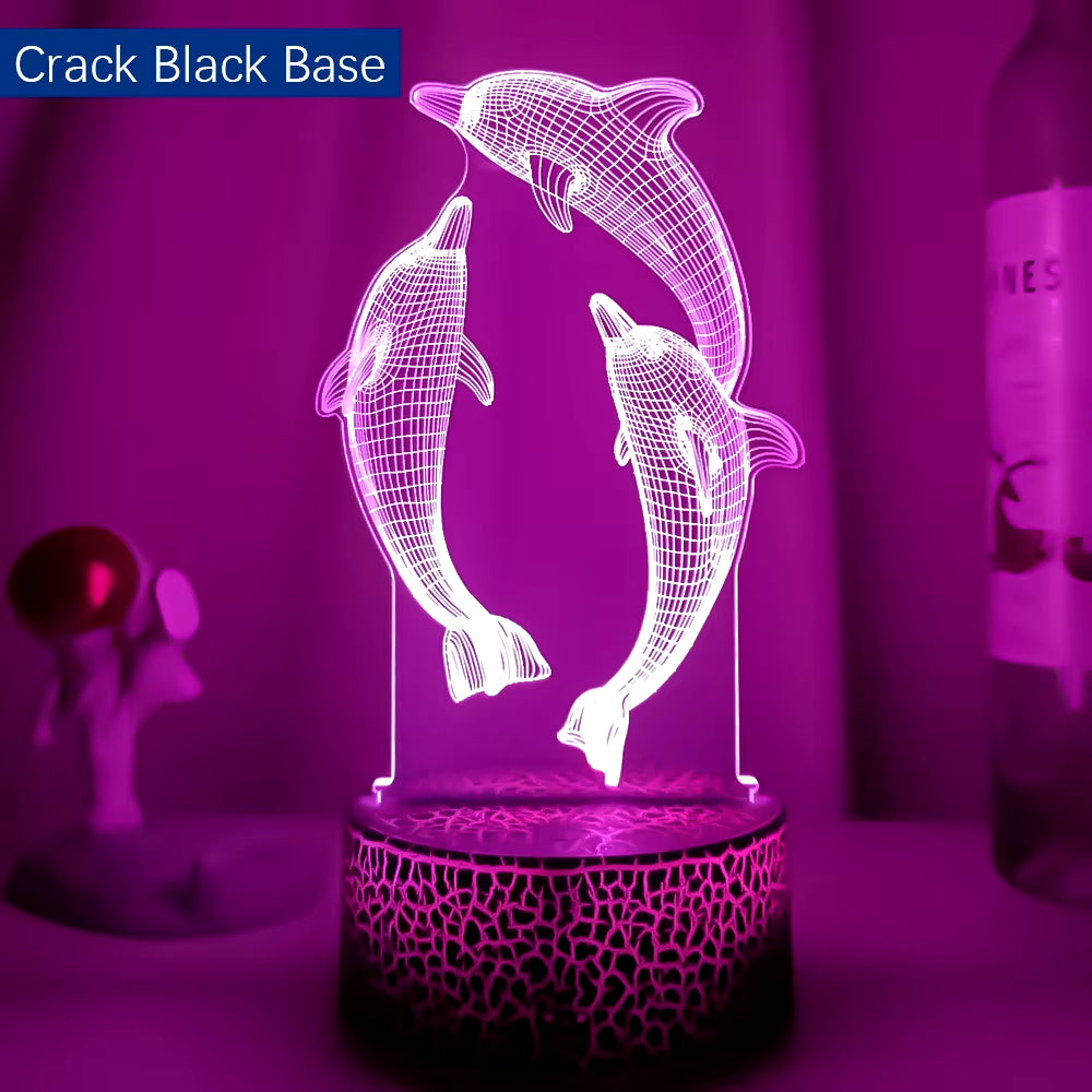 Remote / Touch Control 3D LED Night Light LED Table Desk Lamp Dolphin LED Night Lights Color Change 3D LED Light for Kids Gifts
