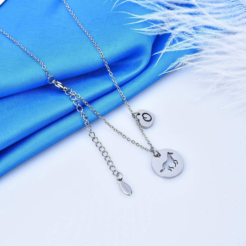 Horse Gifts for Girls - Stainless Steel Heart Initial A-Z Necklace, Dainty Jewelry for Women, Teen Girls, Horse Lovers