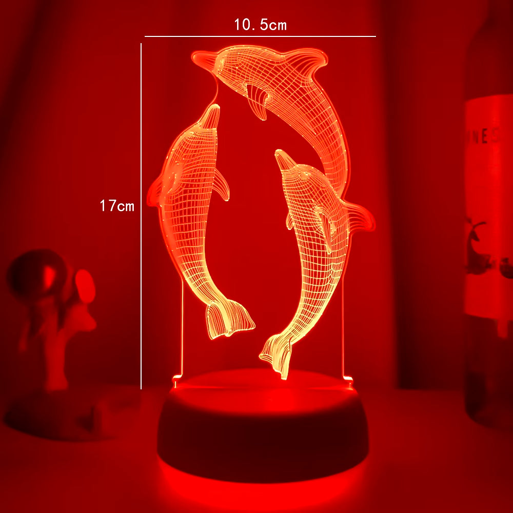 Remote / Touch Control 3D LED Night Light LED Table Desk Lamp Dolphin LED Night Lights Color Change 3D LED Light for Kids Gifts