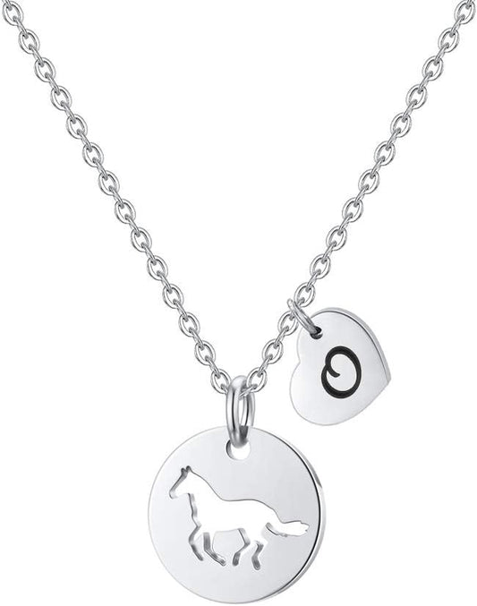 Horse Gifts for Girls - Stainless Steel Heart Initial A-Z Necklace, Dainty Jewelry for Women, Teen Girls, Horse Lovers