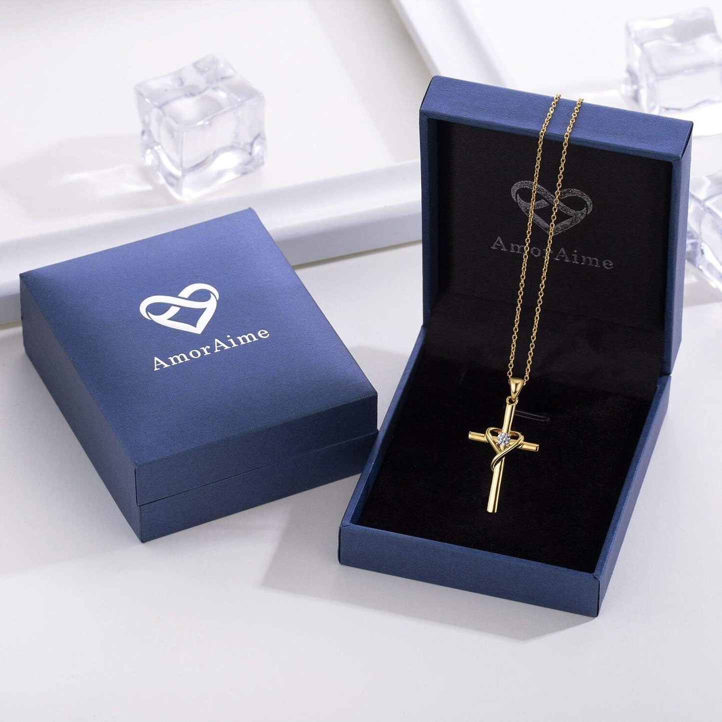 925 Sterling Silver Cross Necklace for Women Men 14K Gold Plated Birthstone Necklaces 5A CZ Rose Gold Necklace for Easter or Christmas