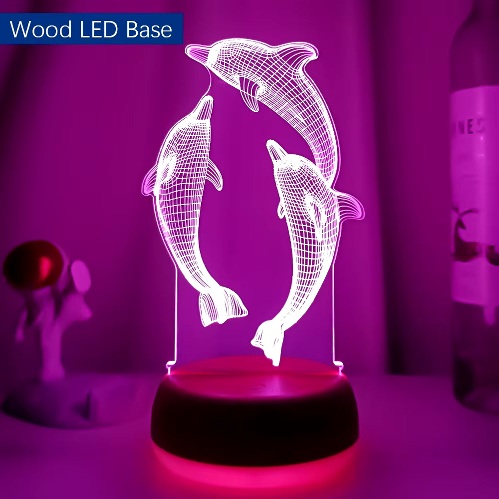Remote / Touch Control 3D LED Night Light LED Table Desk Lamp Dolphin LED Night Lights Color Change 3D LED Light for Kids Gifts