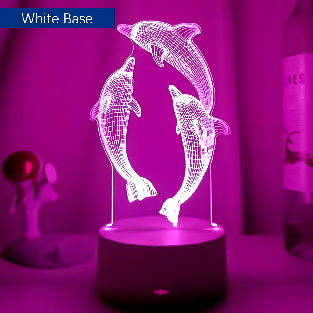 Remote / Touch Control 3D LED Night Light LED Table Desk Lamp Dolphin LED Night Lights Color Change 3D LED Light for Kids Gifts