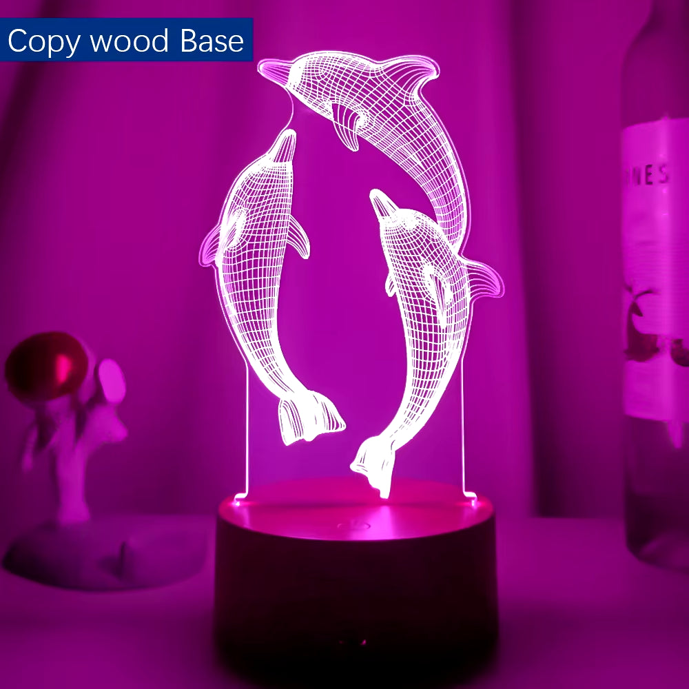 Remote / Touch Control 3D LED Night Light LED Table Desk Lamp Dolphin LED Night Lights Color Change 3D LED Light for Kids Gifts