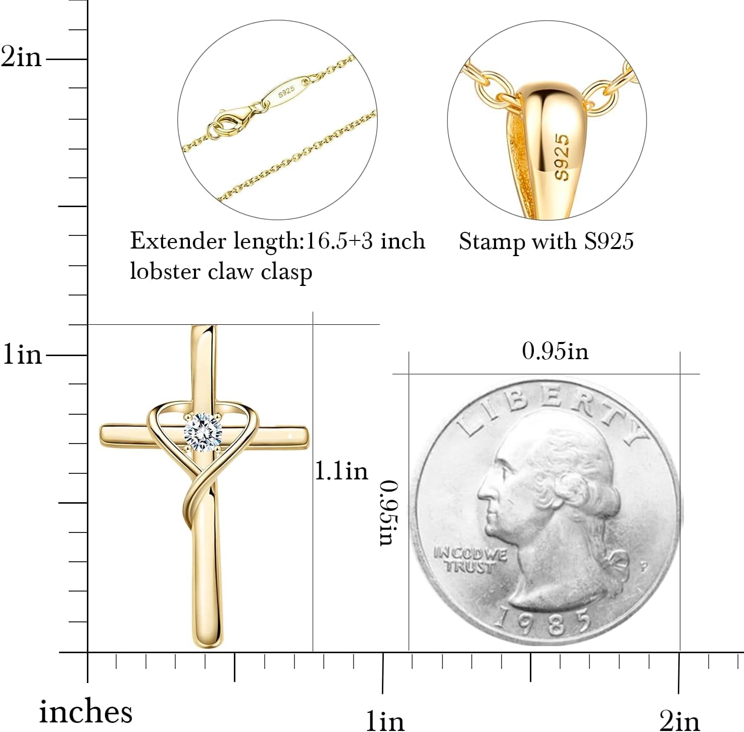 925 Sterling Silver Cross Necklace for Women Men 14K Gold Plated Birthstone Necklaces 5A CZ Rose Gold Necklace for Easter or Christmas