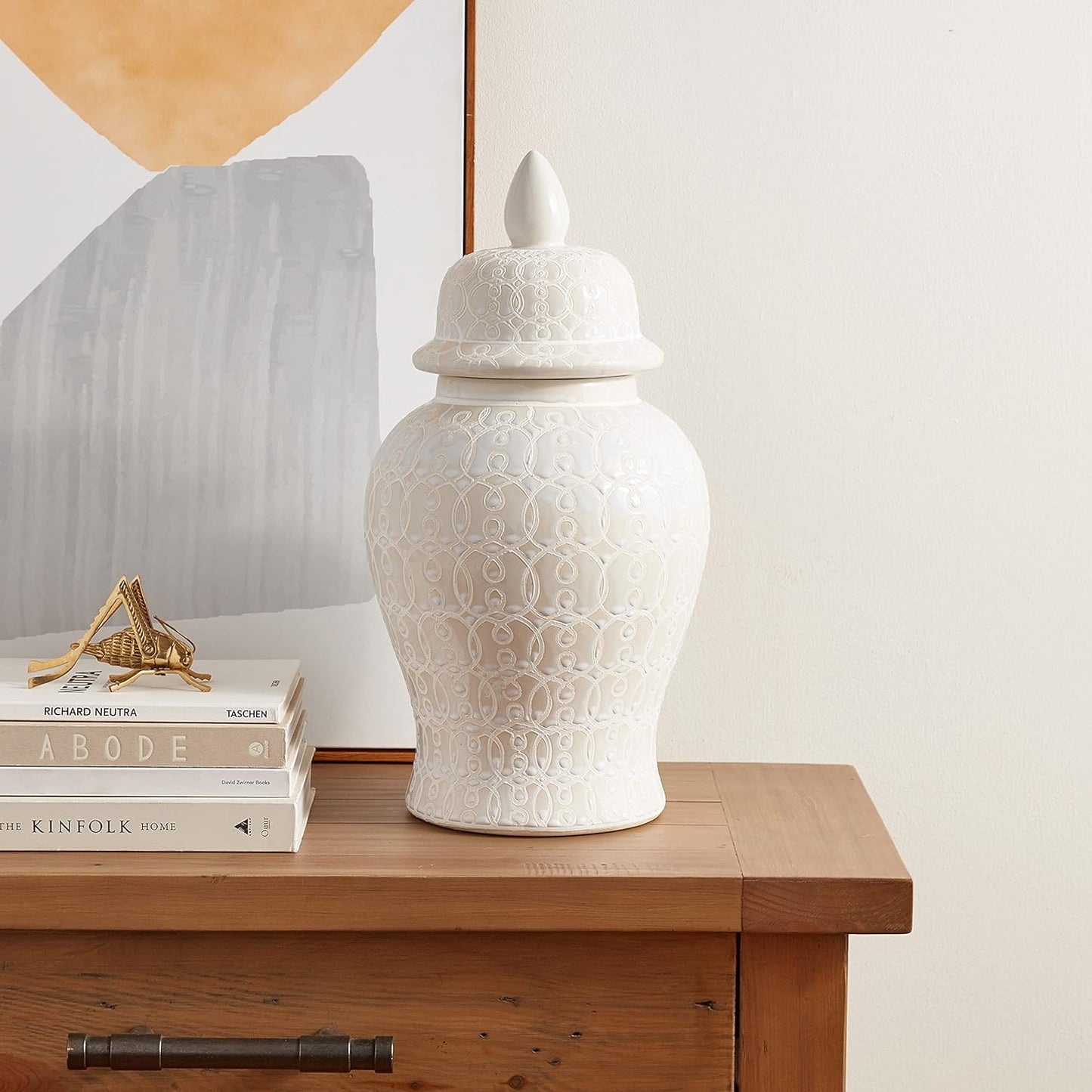 Hand Crafted and Hand Painted Ellery Jar, Multi-Tonal Shades of Cream, Taupe, & Gray