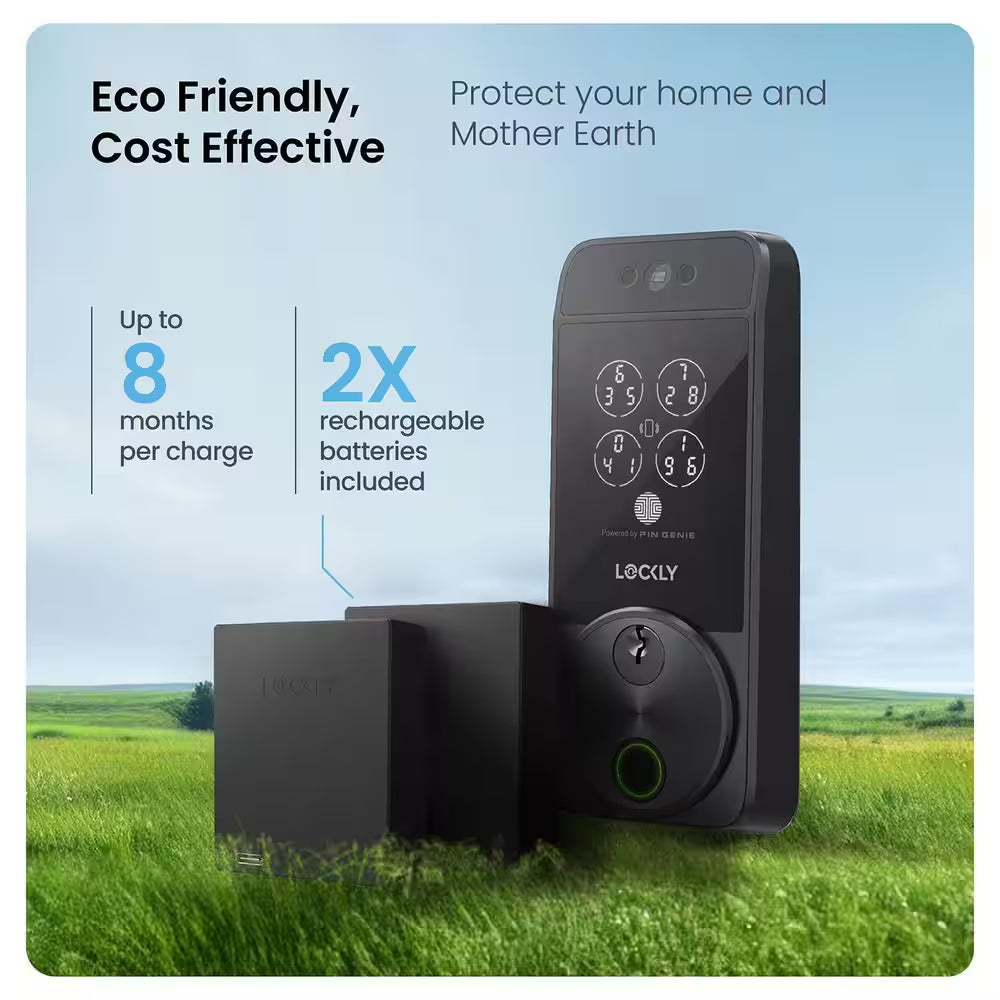 Visage Facial Recognition Zeno Matte Black Deadbolt Wi-Fi Smart Lock, Home Key, Fingerprint, Keypad, Siri/Alexa/Google