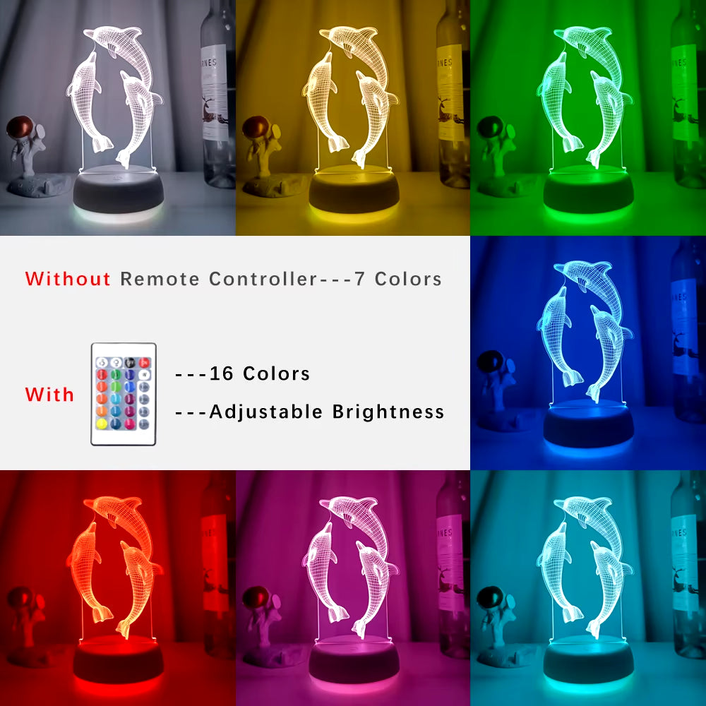 Remote / Touch Control 3D LED Night Light LED Table Desk Lamp Dolphin LED Night Lights Color Change 3D LED Light for Kids Gifts